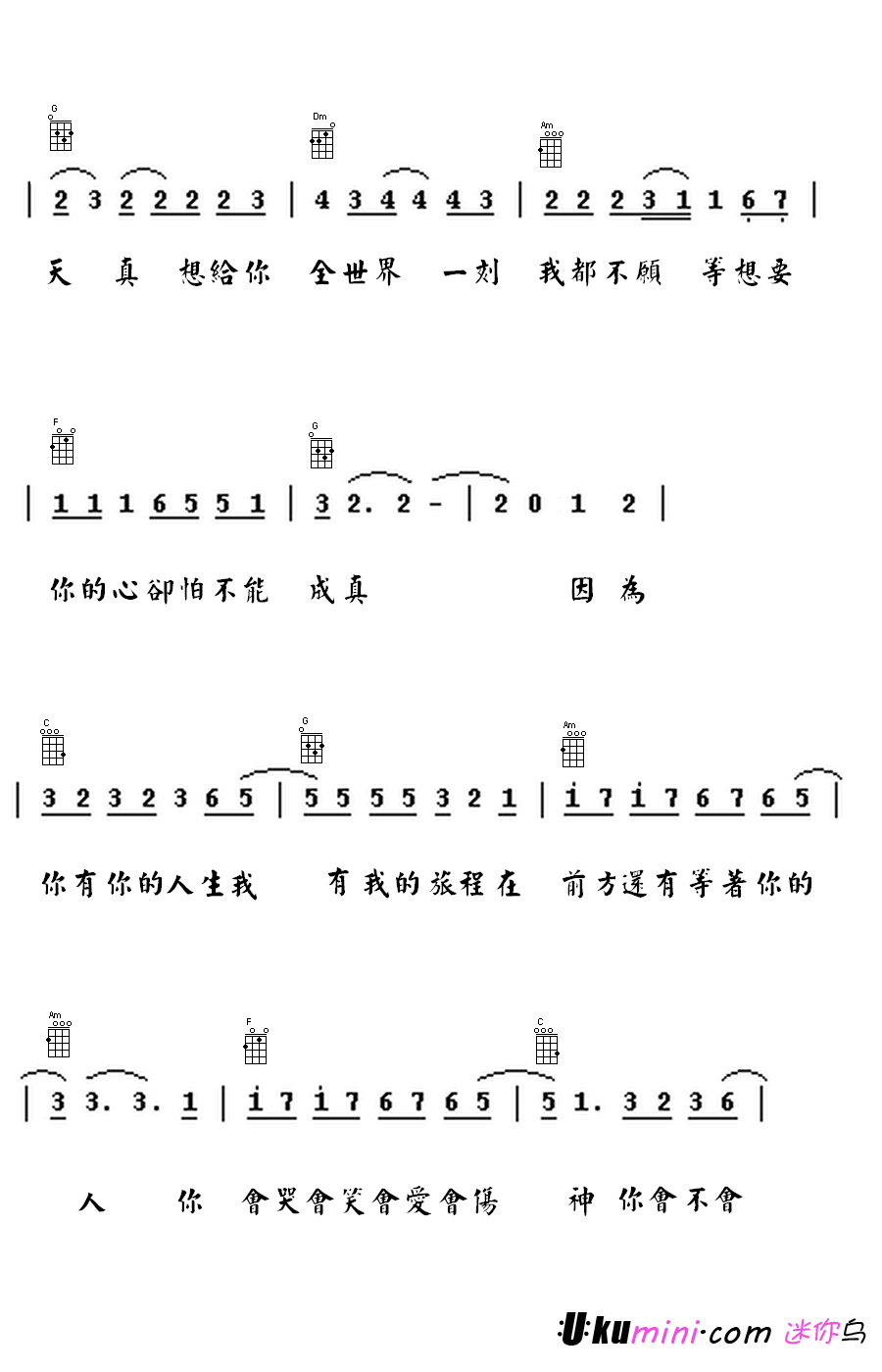 爱的可能-叶倩文_吉他谱_简谱_尤克里里_吉他谱下载_吉他教学视频