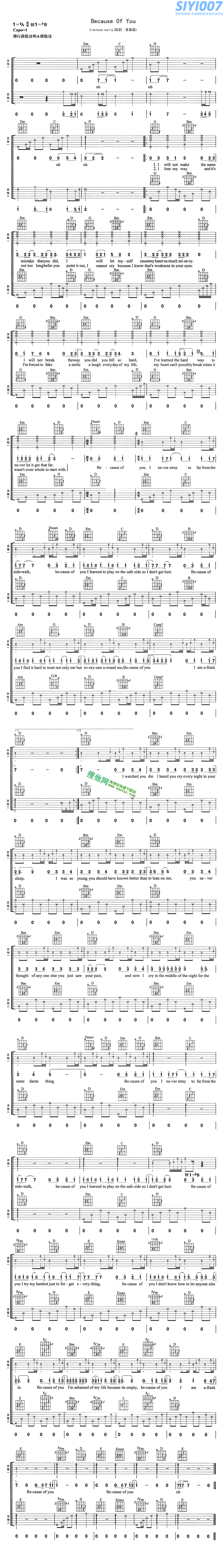 Clarkson kelly《Because Of You》吉他谱