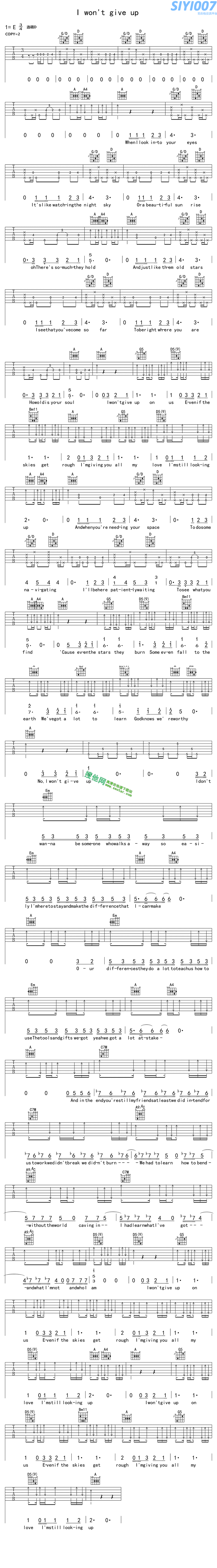 Jason Mraz《I wont give up》吉他谱