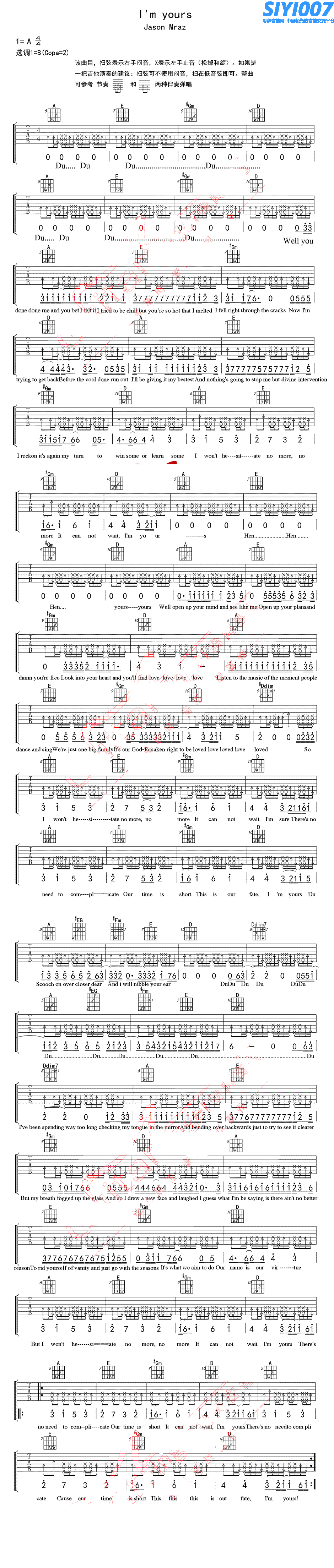 Jason Mraz《im yours》吉他谱