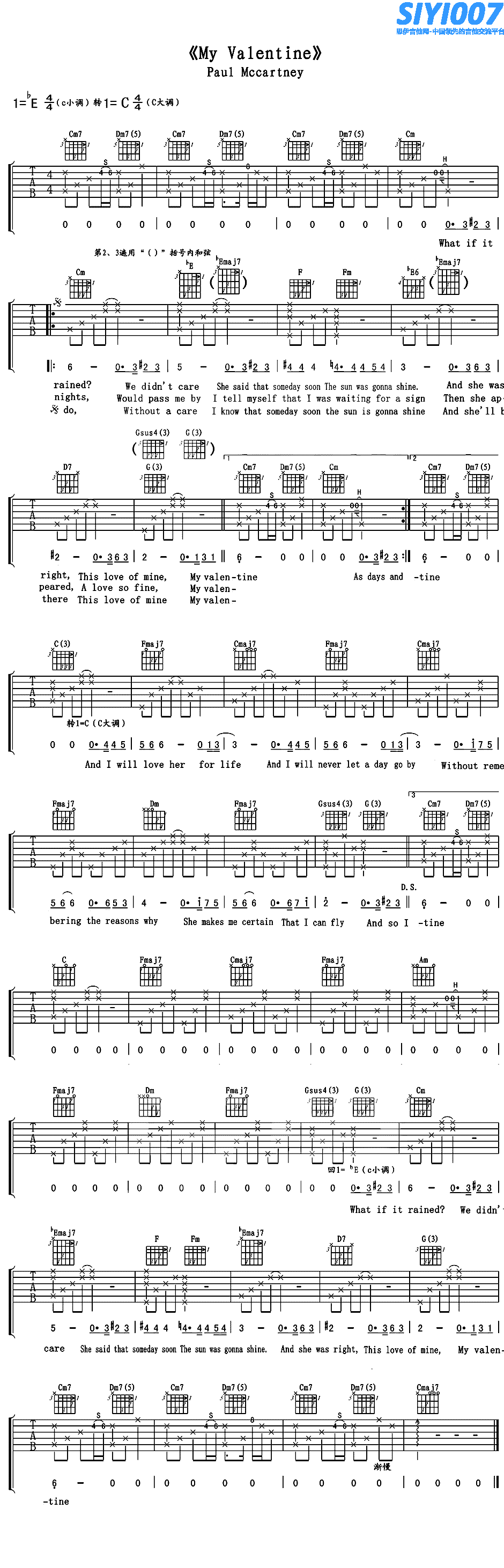 Paul McCartney《my valentine》吉他谱