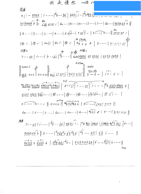 Beyond《我是愤怒》吉他谱