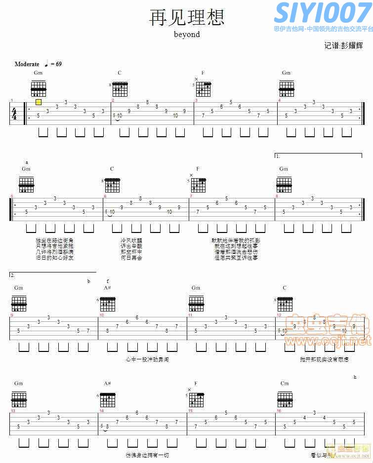 Beyond《再见理想 前奏》吉他谱