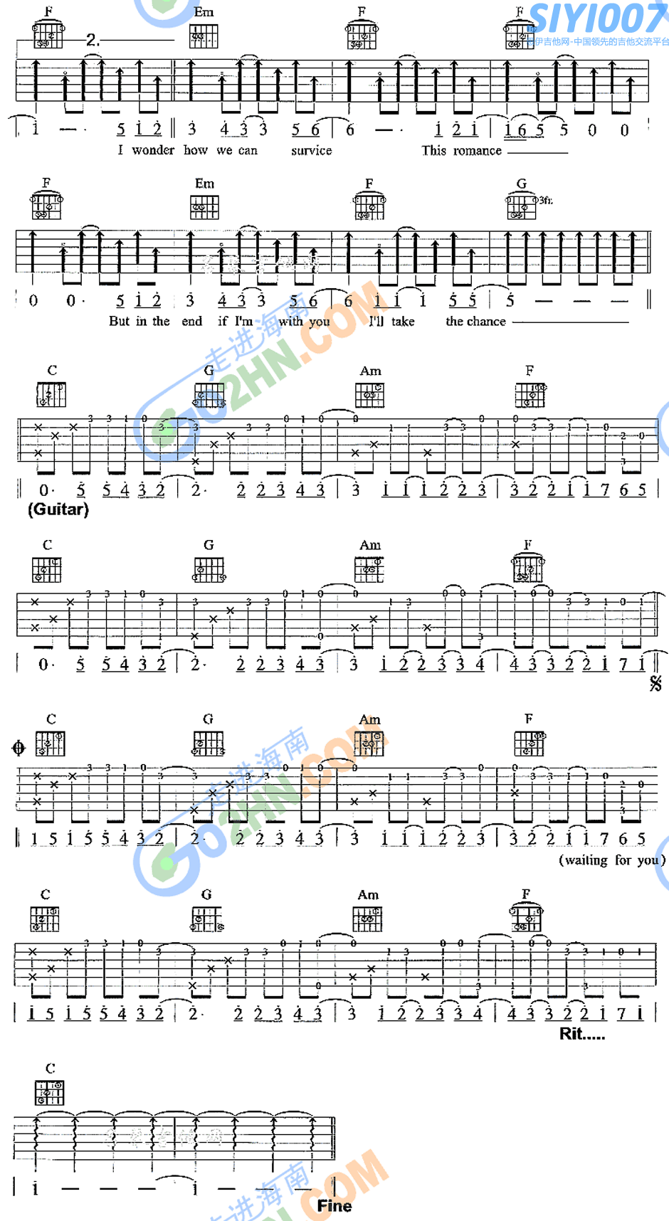 Richard Marxright here waitingC调吉他谱第2页