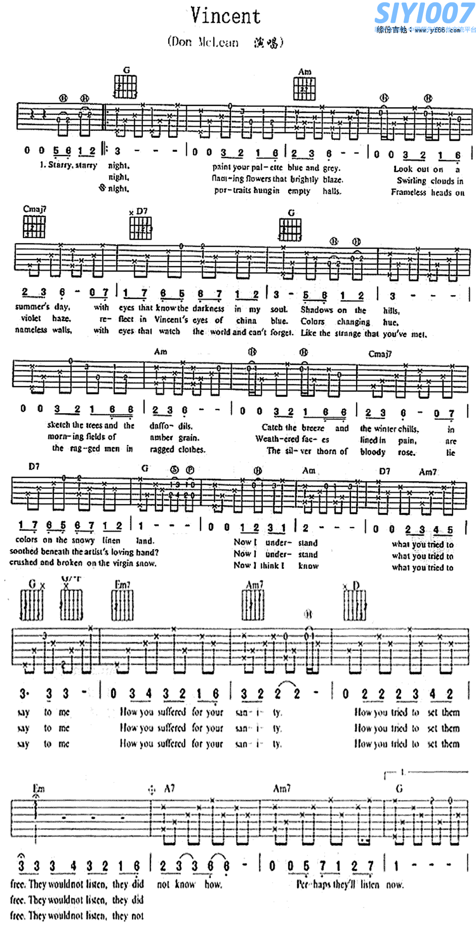 Don Mclean《Vincent》吉他谱