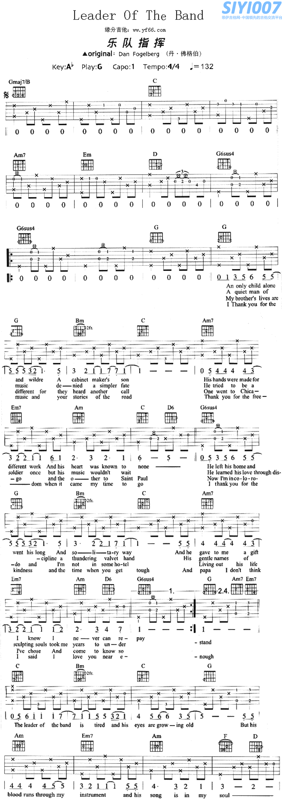 Dan Fogelberg《Leader Of The Band》吉他谱