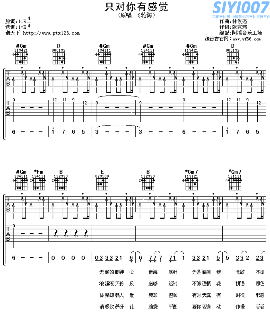 hebe《只对你有感觉 hebe》吉他谱