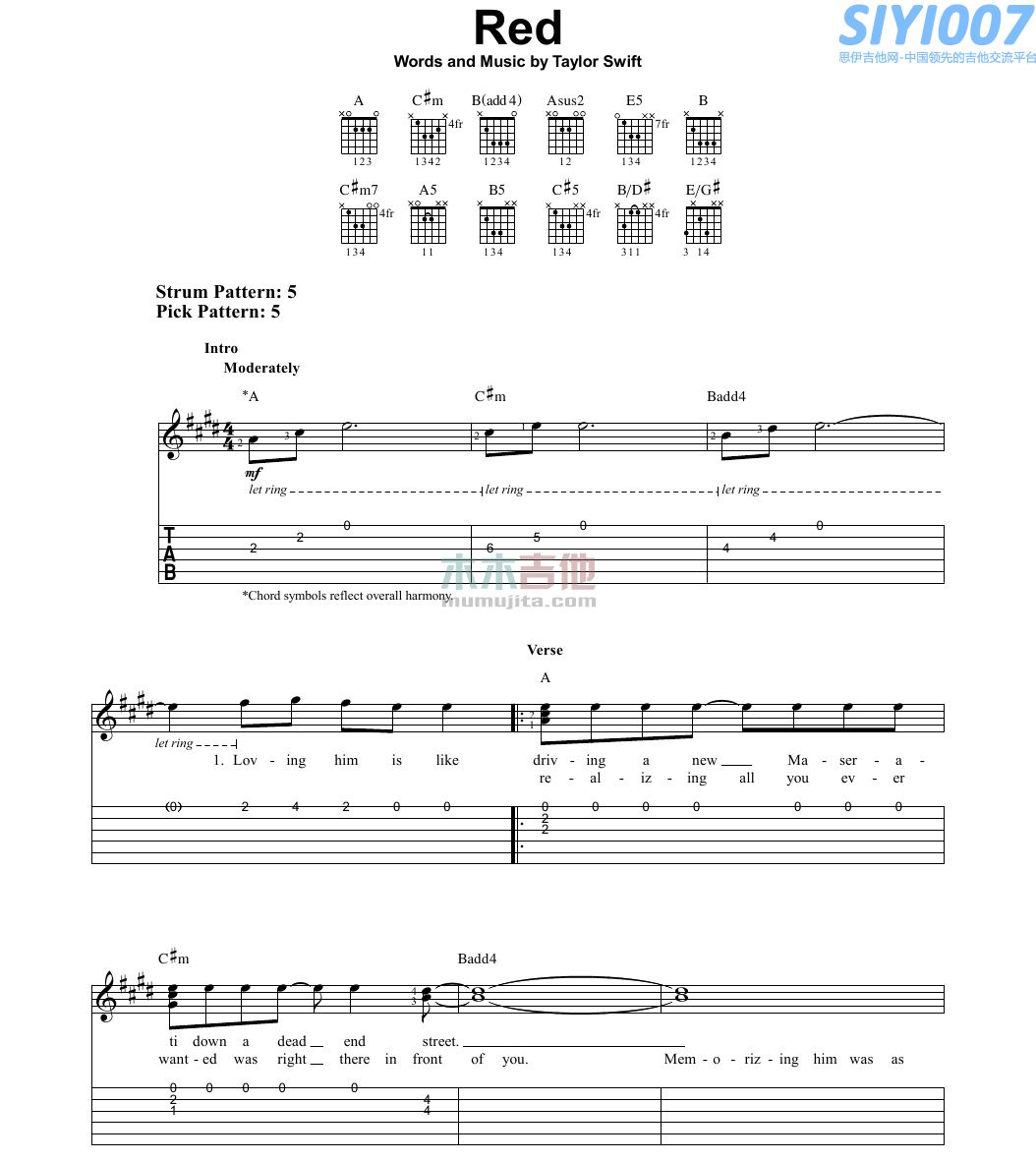 Taylor Swift《Red》吉他谱