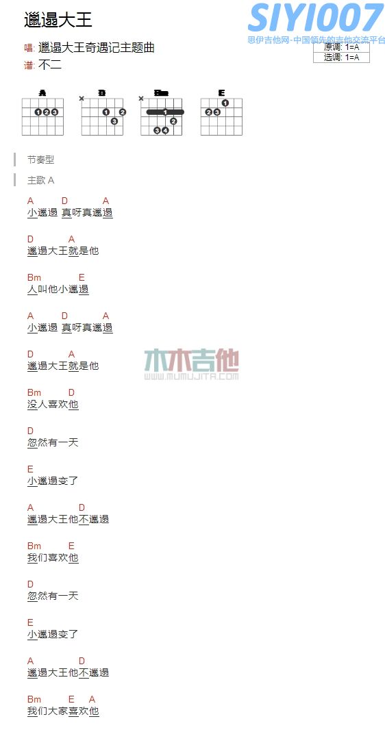 游戏动漫《邋遢大王》吉他谱