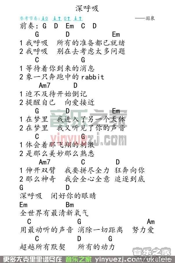 弹客版 羽泉《深呼吸》尤克里里弹唱谱