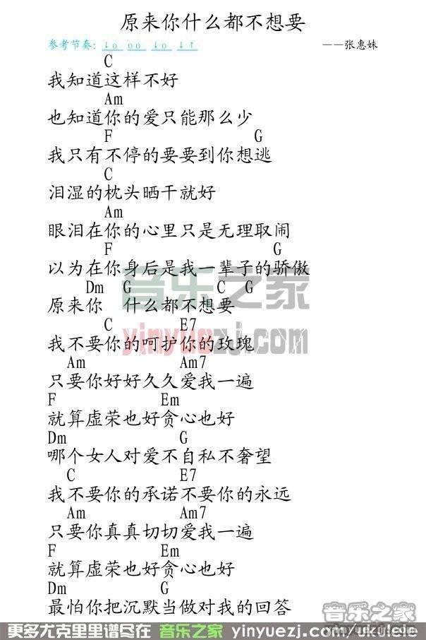 弹客版 张惠妹《原来你什么都不想要》尤克里里弹唱谱
