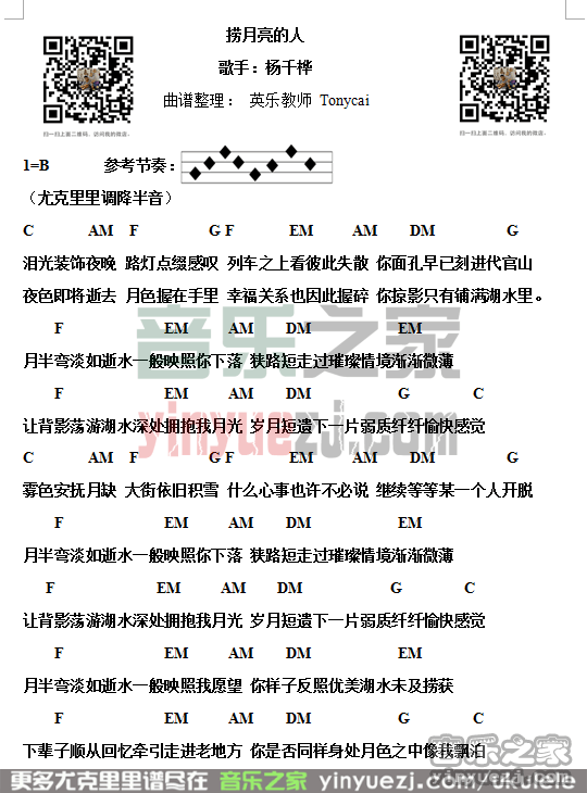 杨千嬅《捞月亮的人》尤克里里谱
