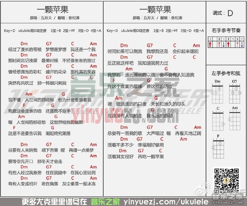 张松涛版 五月天《一颗苹果》尤克里里弹唱谱