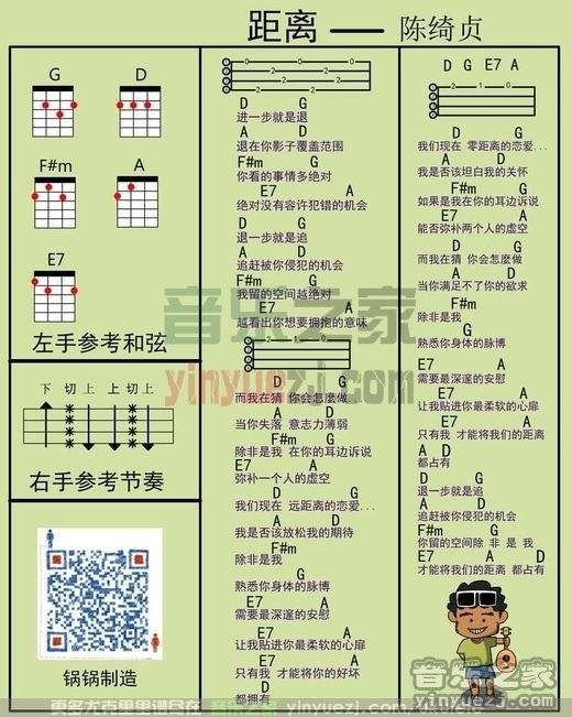 锅锅版 陈绮贞《距离》尤克里里弹唱谱
