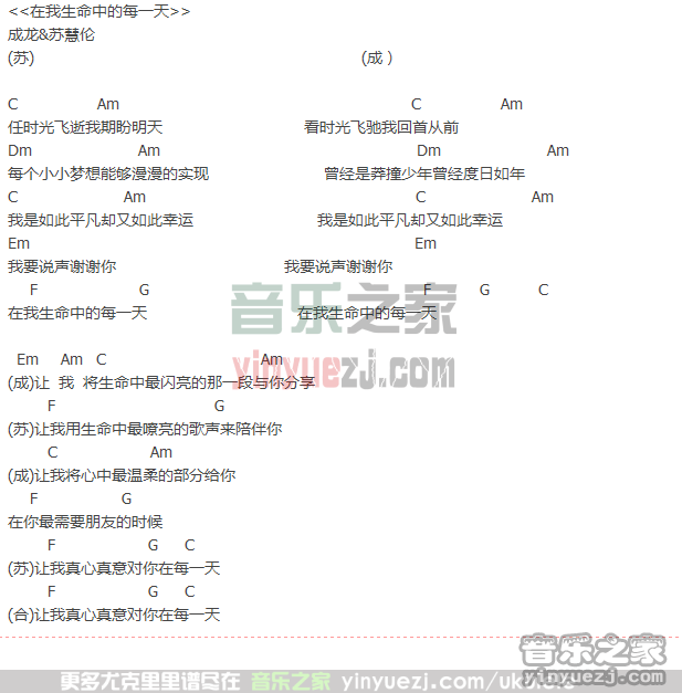 成龙《在我生命中的每一天》尤克里里谱