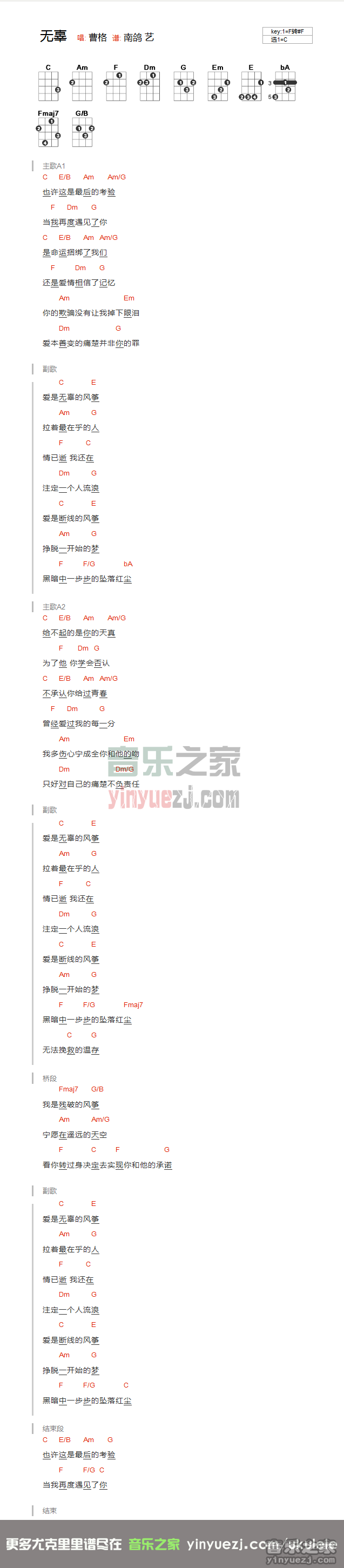 曹格《无辜》尤克里里谱