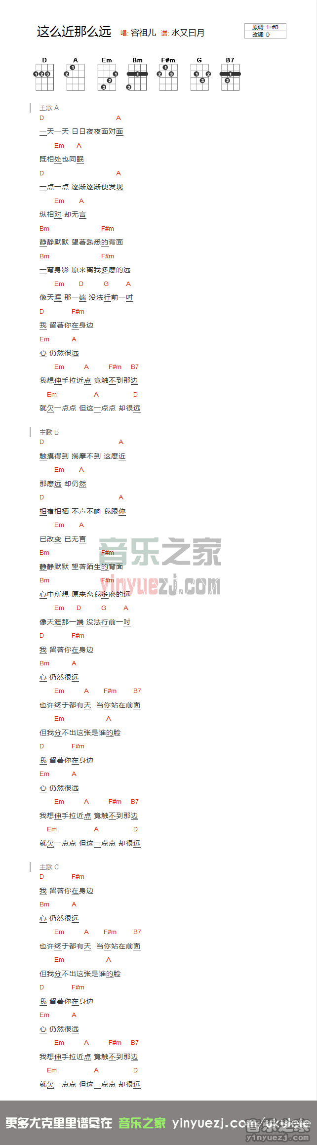 容祖儿《这么近那么远》尤克里里谱