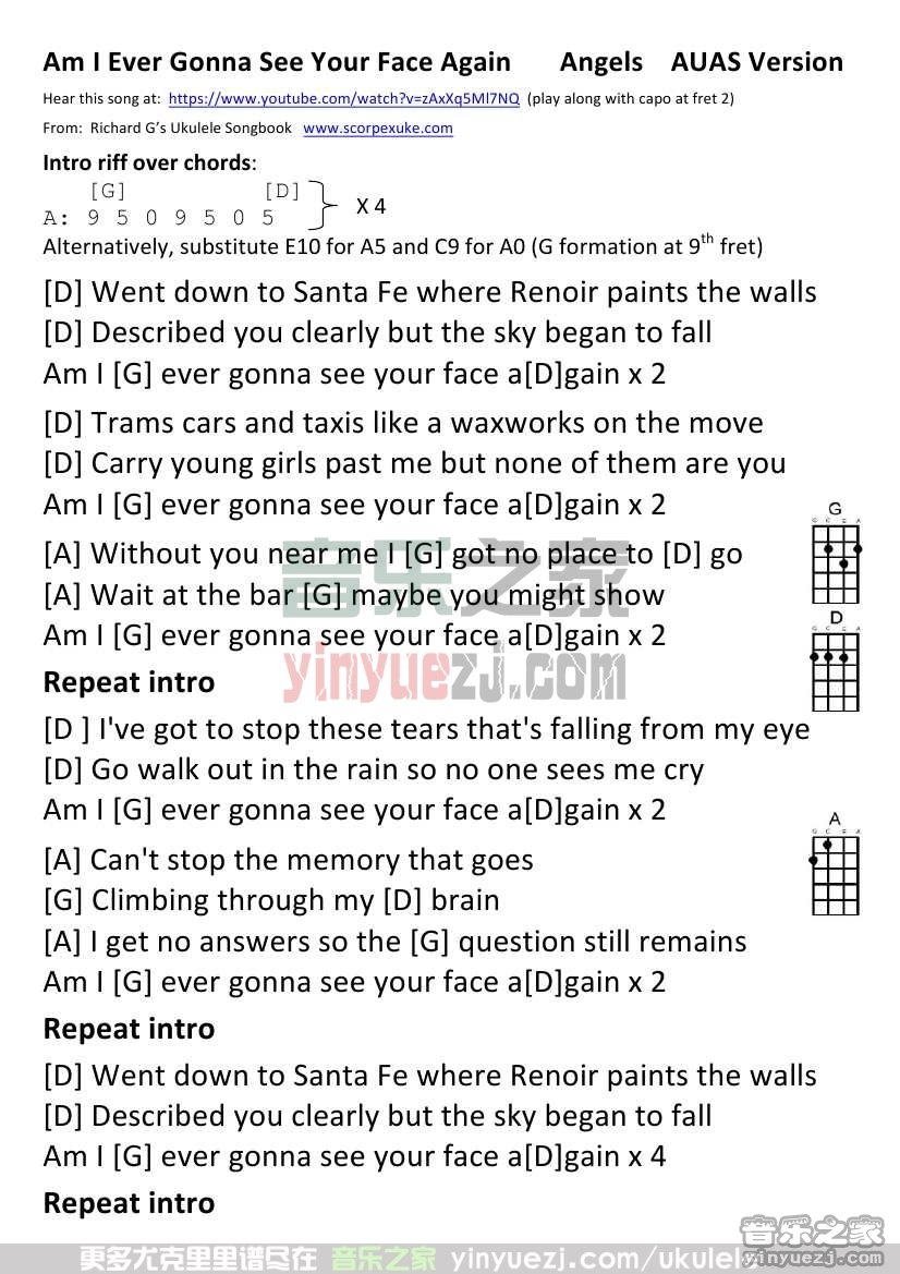 《Am I Ever Gonna See Your Face Again》尤克里里谱