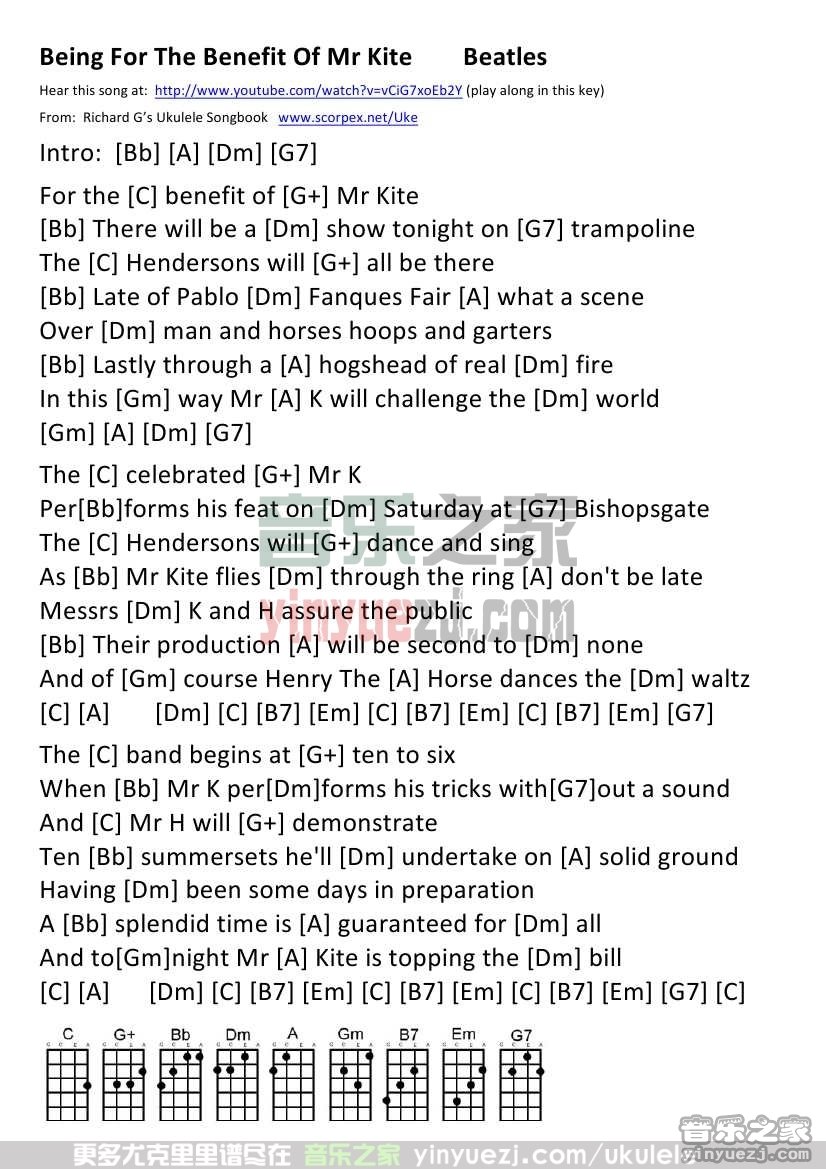 《Being For The Benefit Of Mr Kite》尤克里里谱