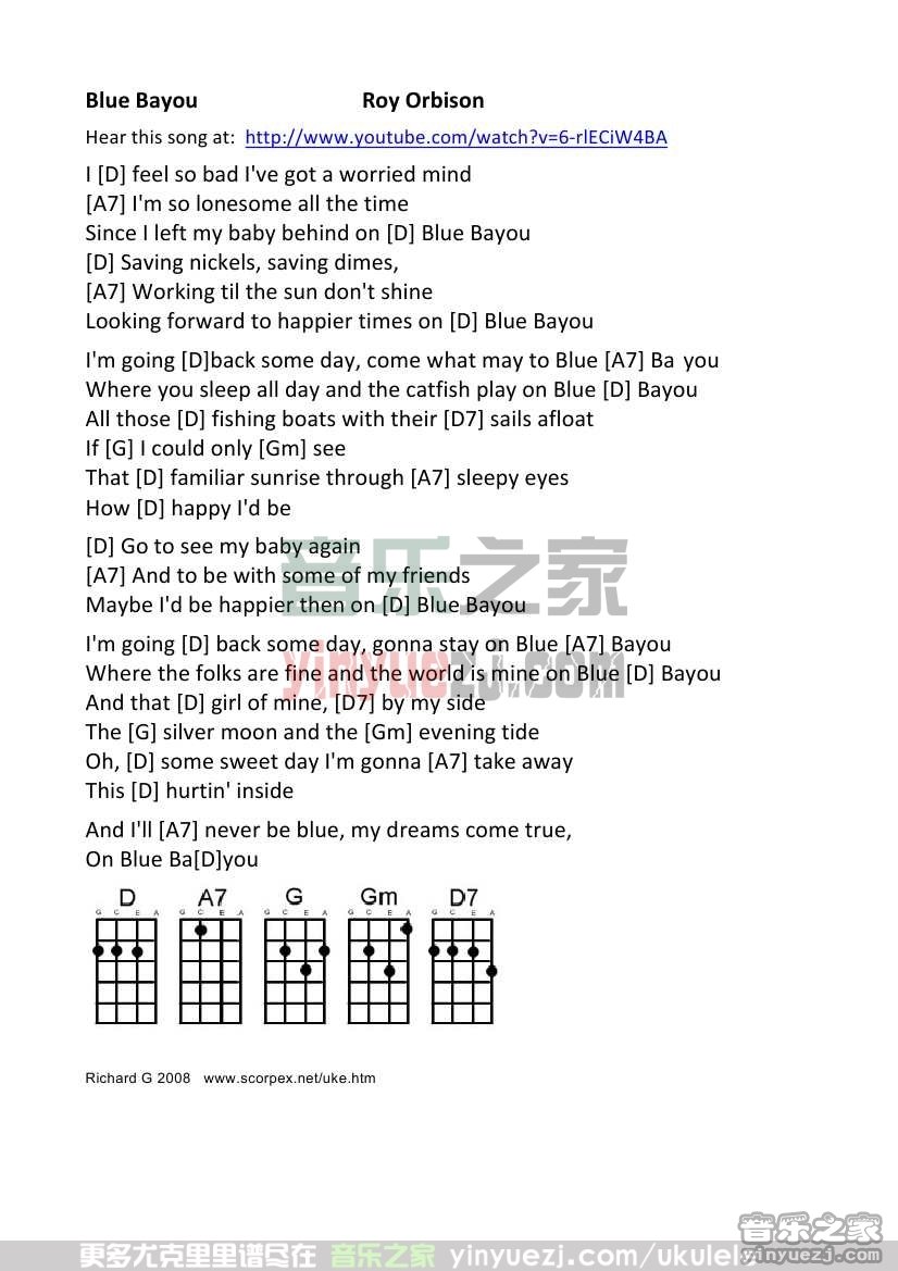 《Blue Bayou》尤克里里谱