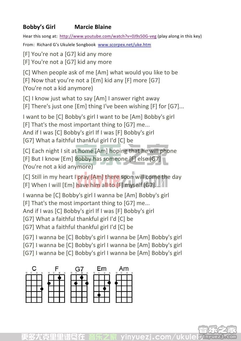 《Bobby‘s Gir》尤克里里谱