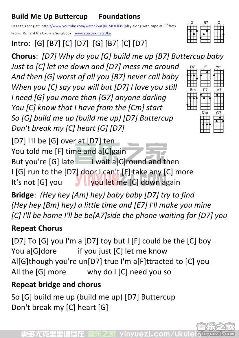 版本一 《Build Me Up Buttercup》尤克里里谱