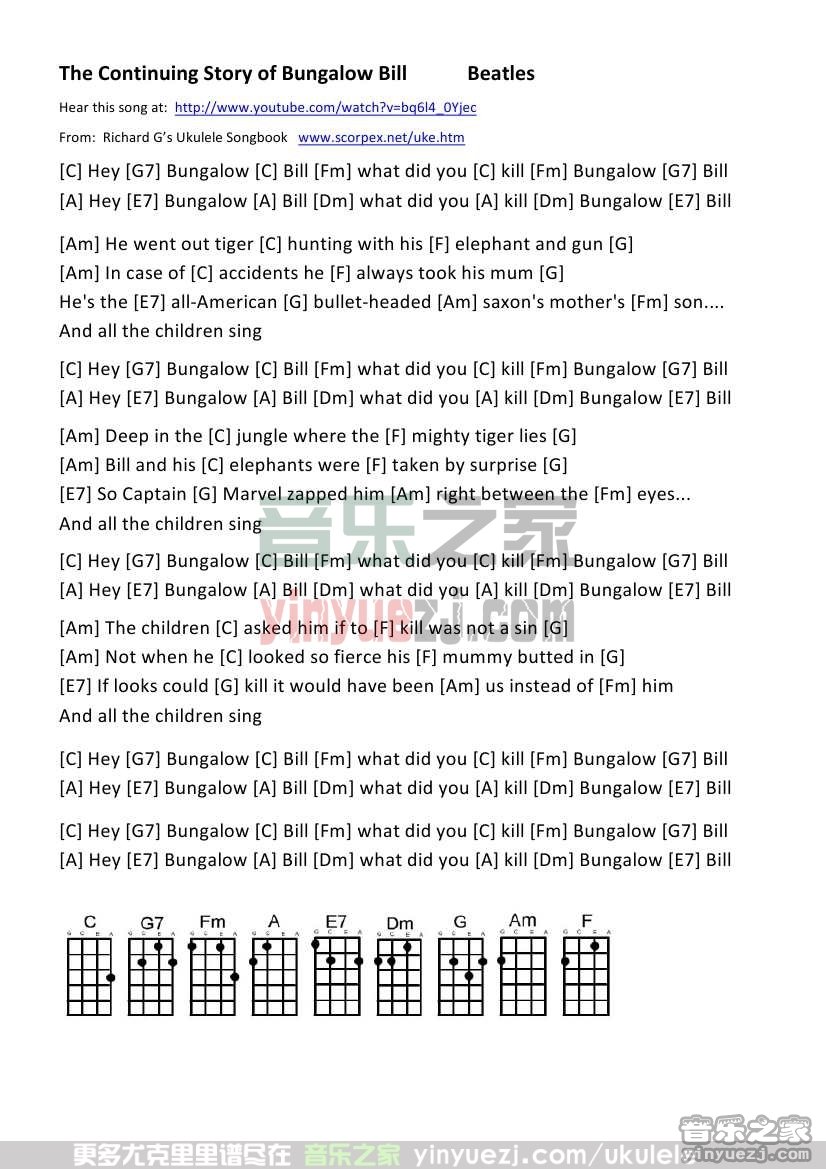 《The Continuing Story of Bungalow Bill》尤克里里谱