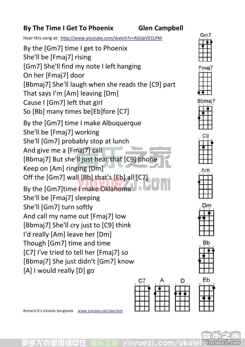《By The Time I Get To Phoenix》尤克里里谱