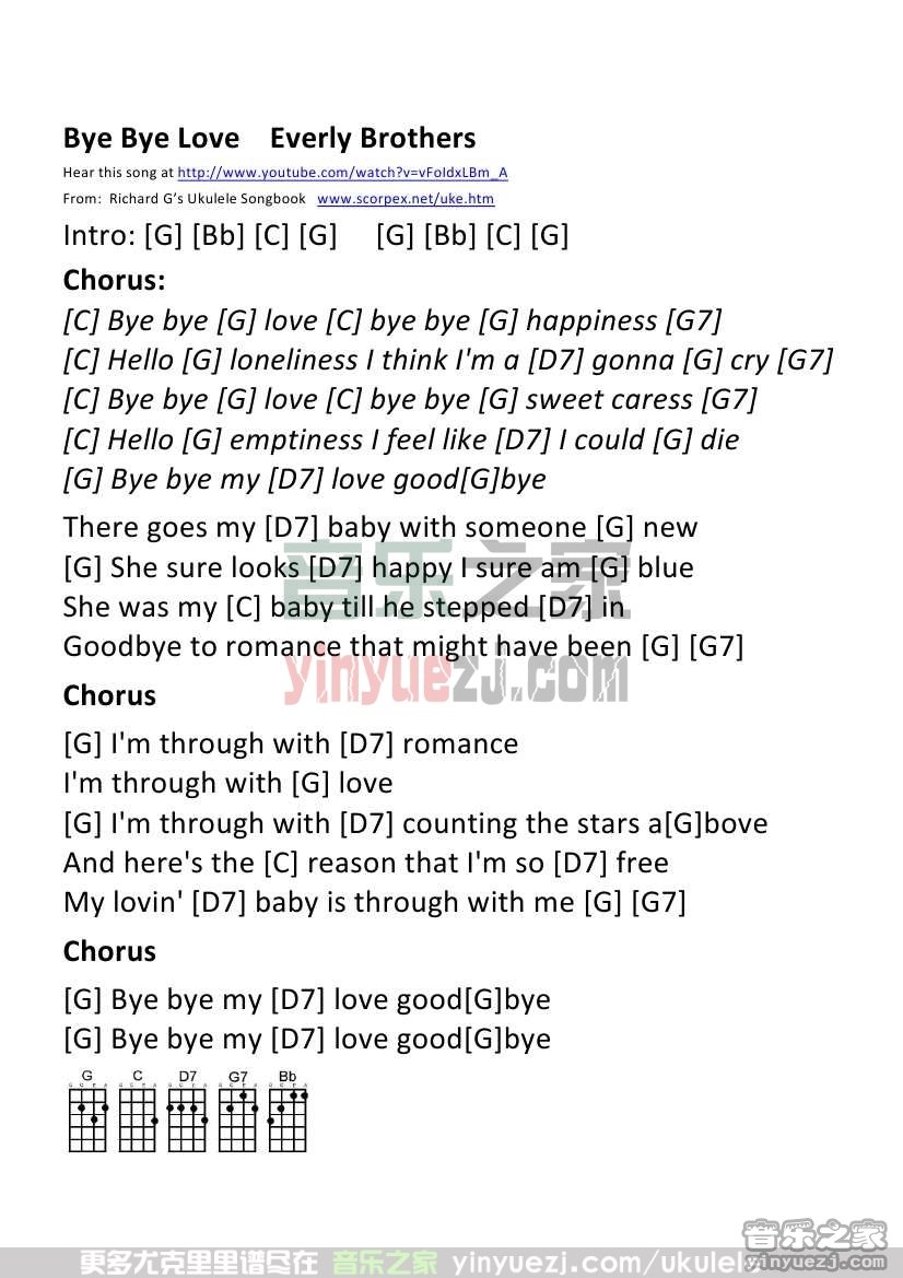 《Bye Bye love》尤克里里谱