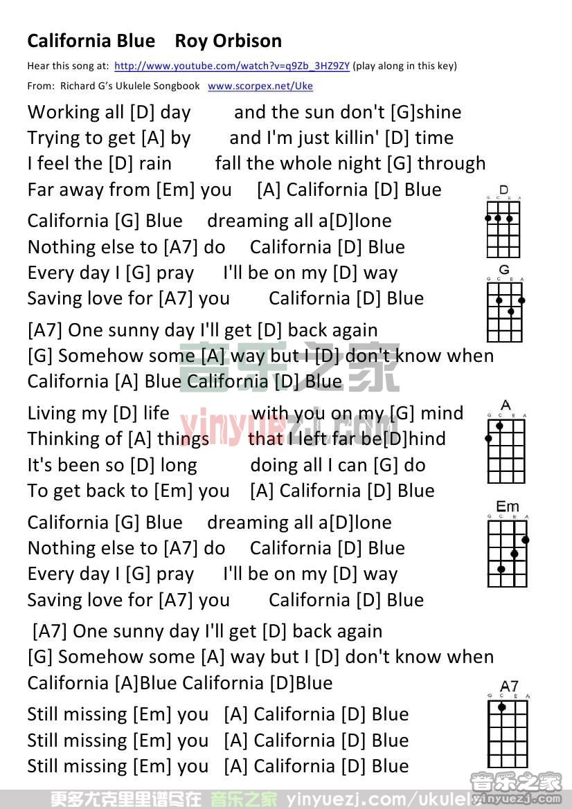 《California Blues》尤克里里谱