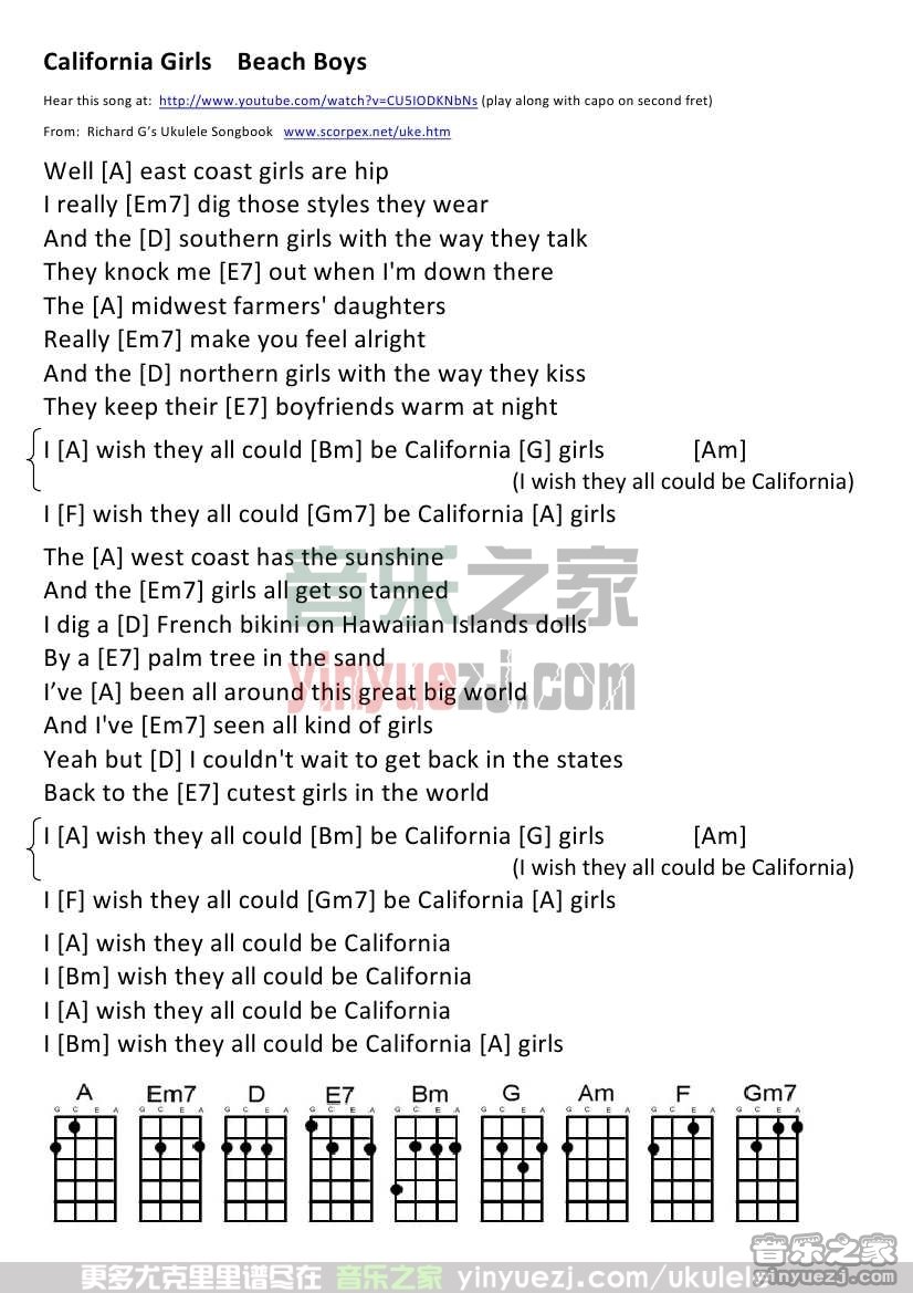 《California Girls》尤克里里谱