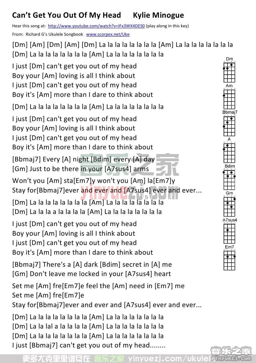 《Can‘t Get You Out Of My Head》尤克里里谱