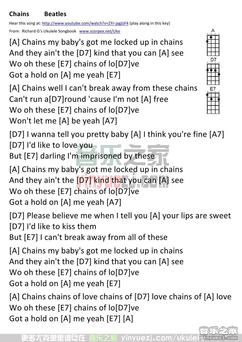 Beatles《Chains》尤克里里谱