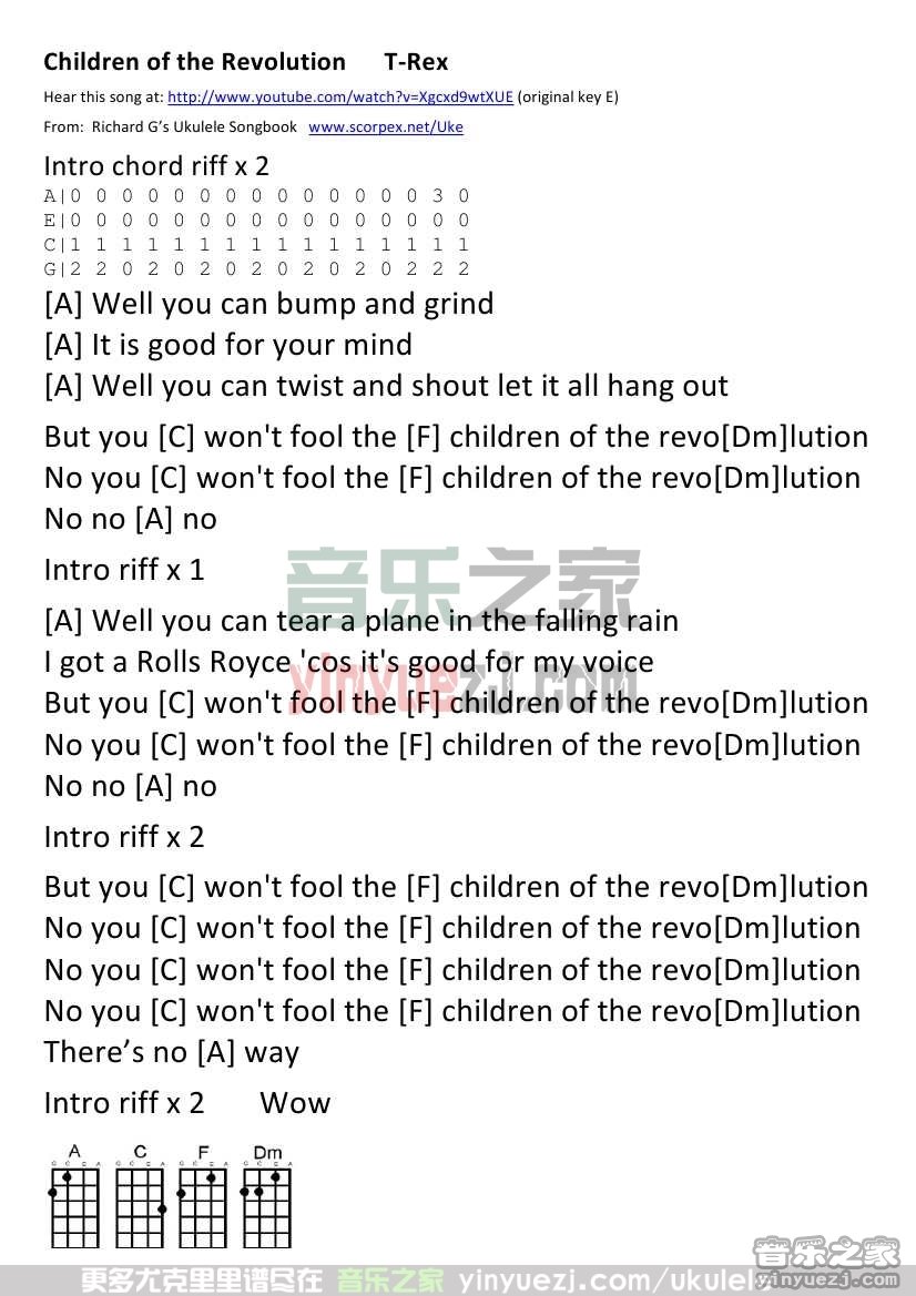 《Children Of The Revolution》尤克里里谱