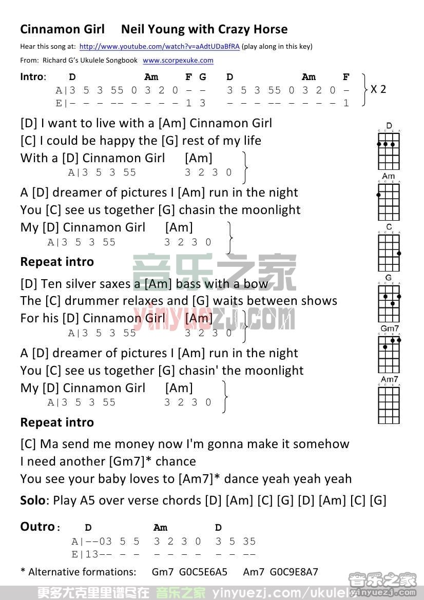 《Cinnamon Girl》尤克里里谱