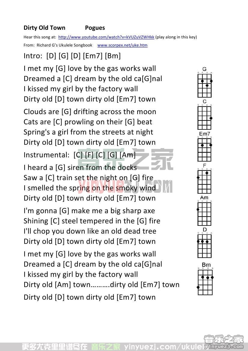 《Dirty Old Town》尤克里里谱