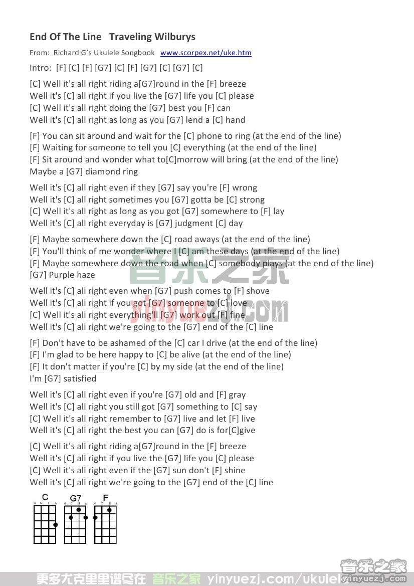 《End of the Line》尤克里里谱