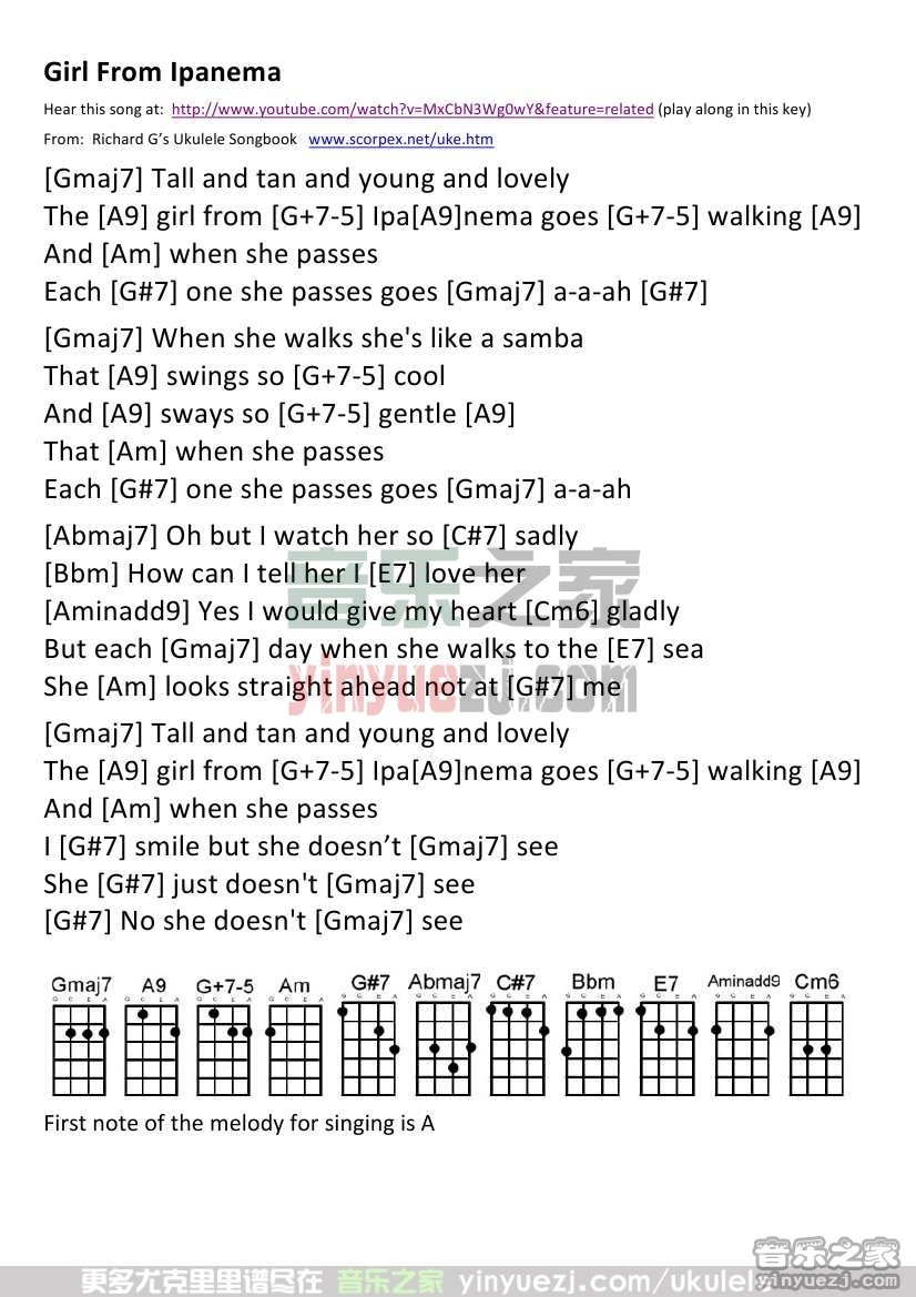 《Girl From Ipanema》尤克里里谱