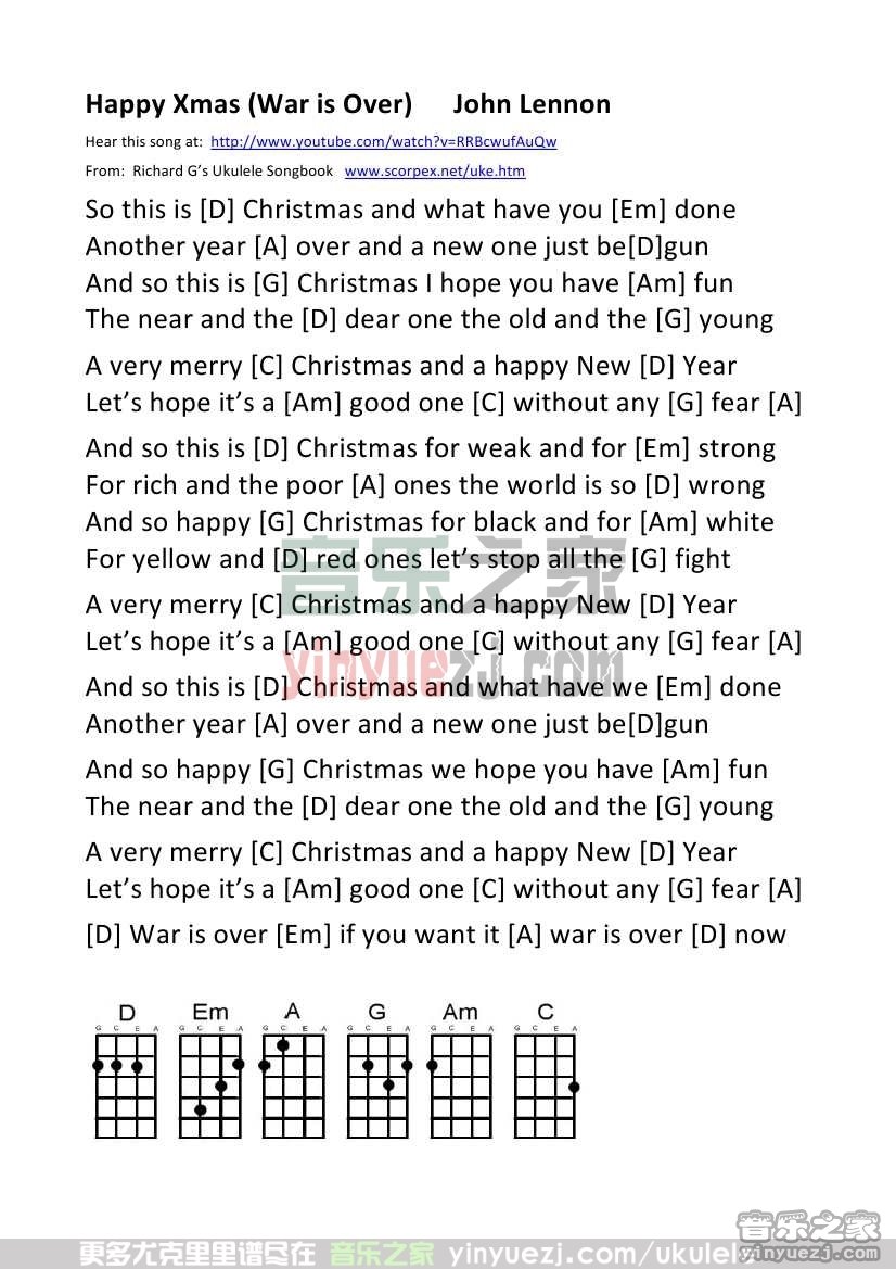 《Happy Xmas (War Is Over)》尤克里里谱