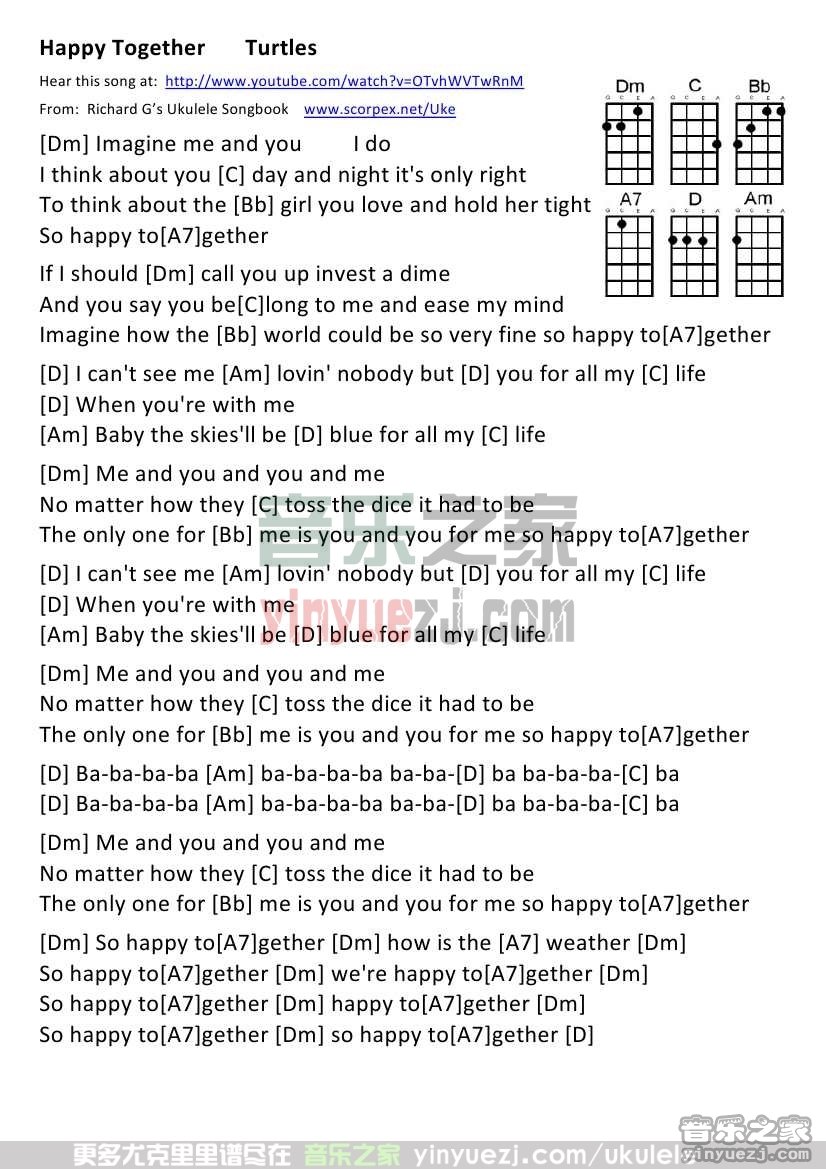 《Happy Together》尤克里里谱