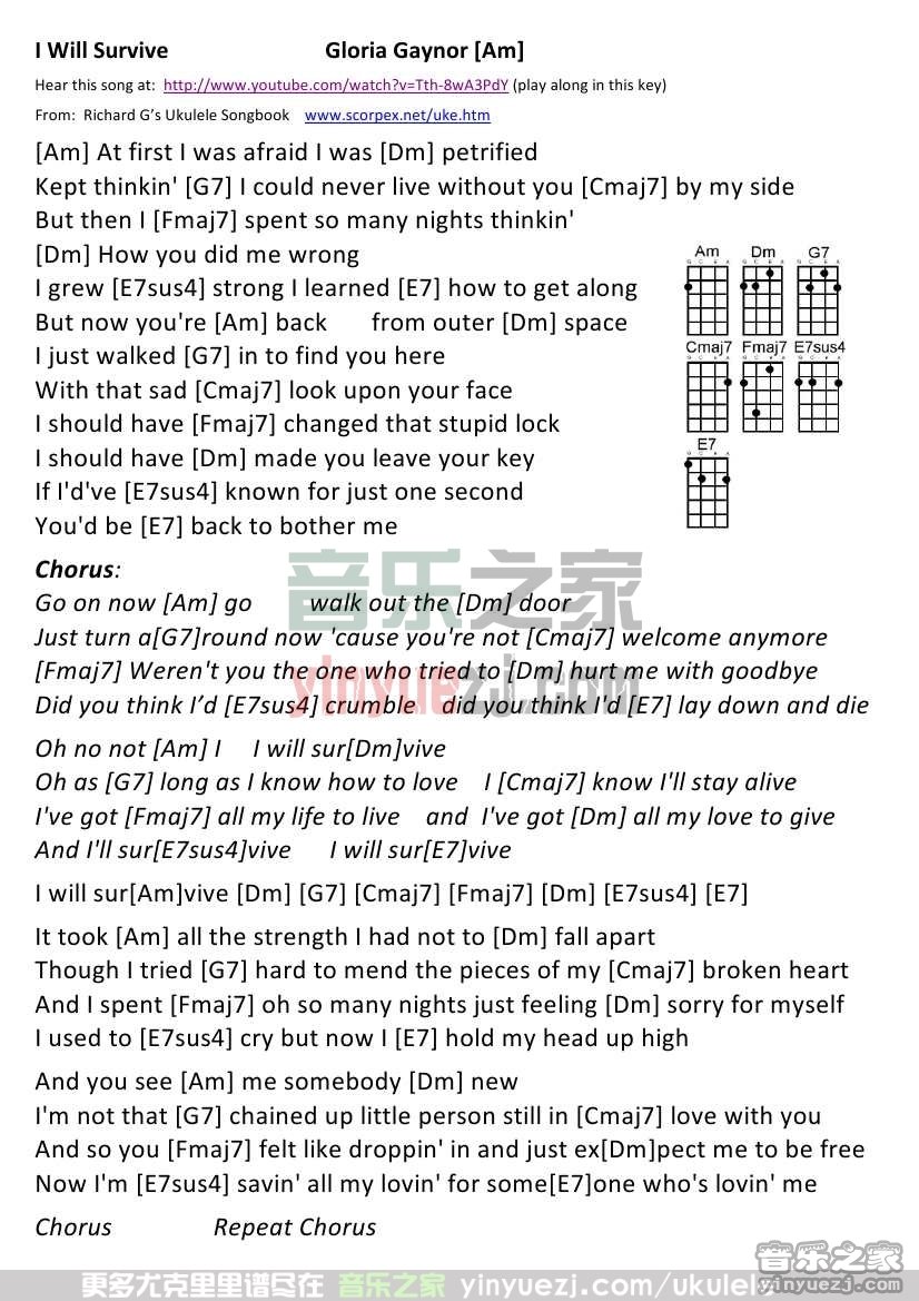 版本一 《I Will Survive》尤克里里谱