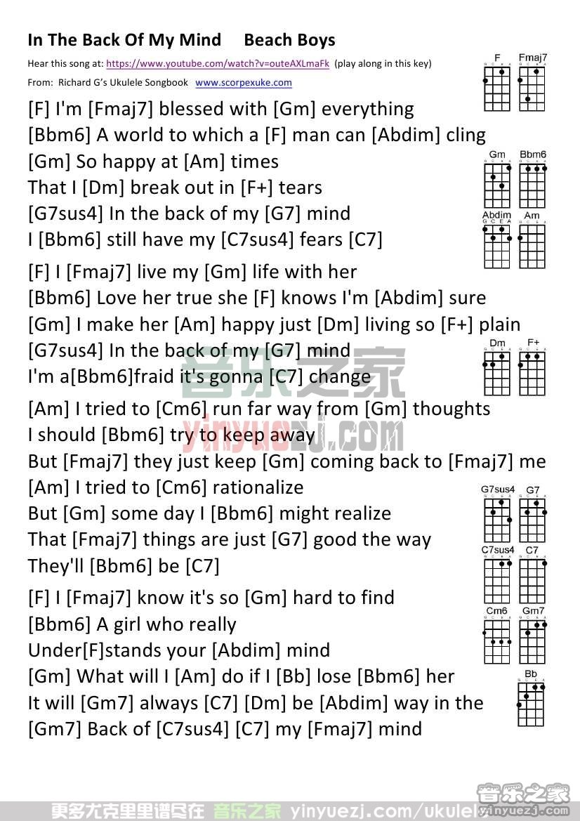 《In the Back of My Mind》尤克里里谱