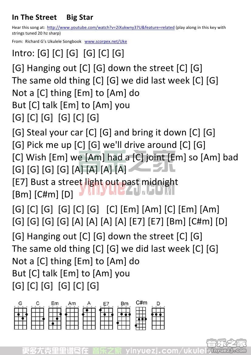 《In the Street》尤克里里谱