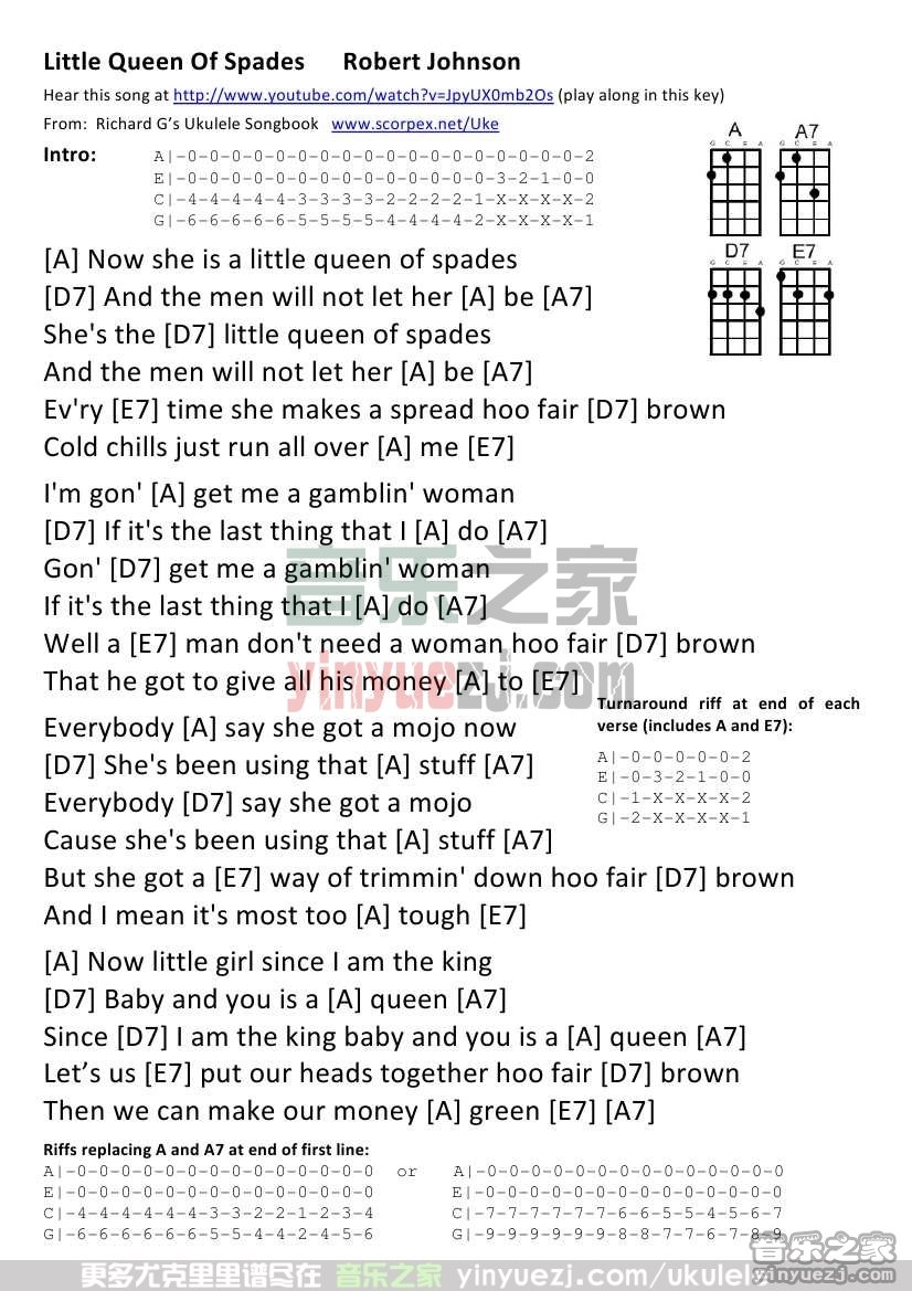 《Little Queen Of Spades》尤克里里谱