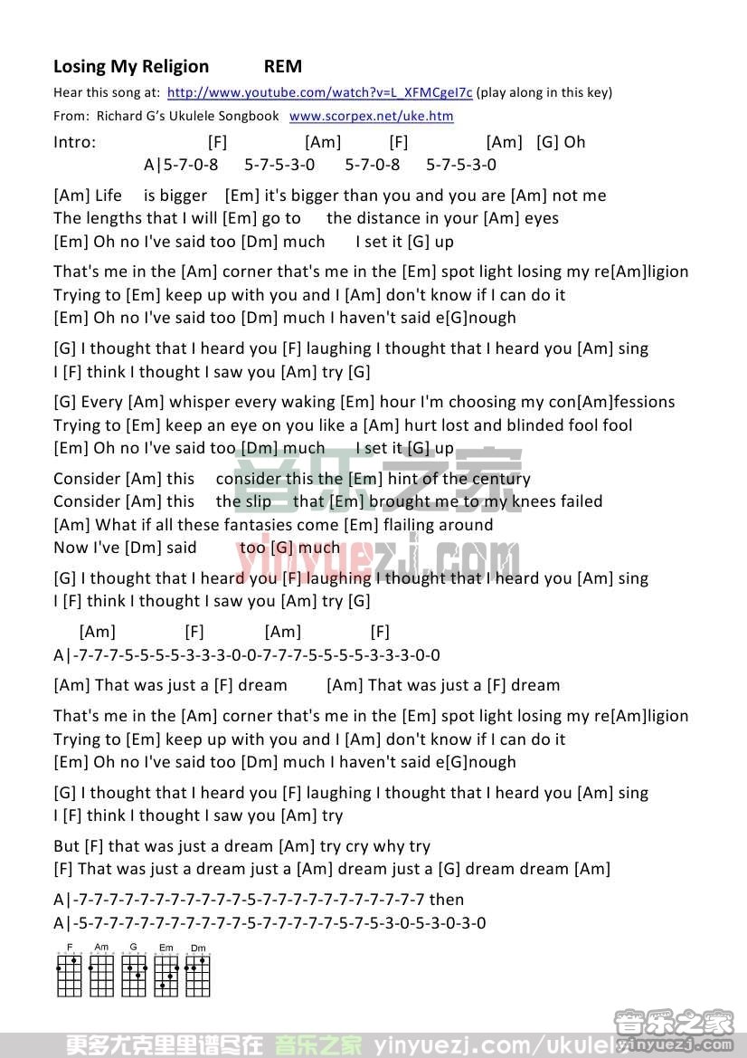《Losing My Religion》尤克里里谱