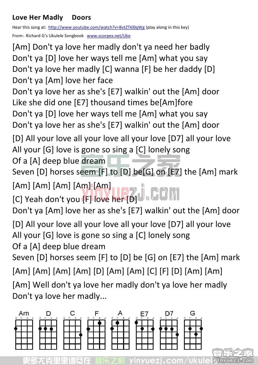 《Love Her Madly》尤克里里谱