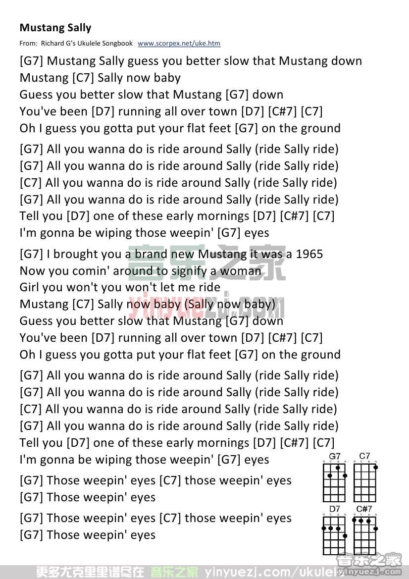 《Mustang Sally》尤克里里谱