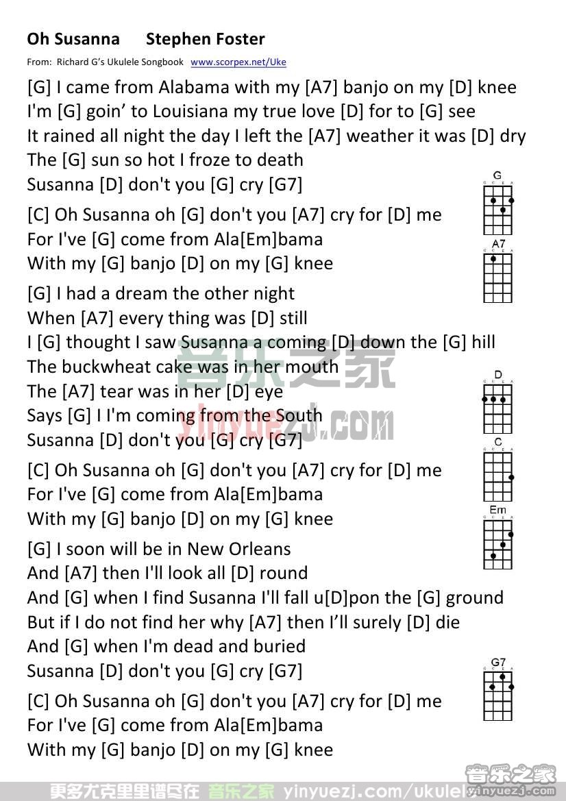 《Oh Susanna》尤克里里谱