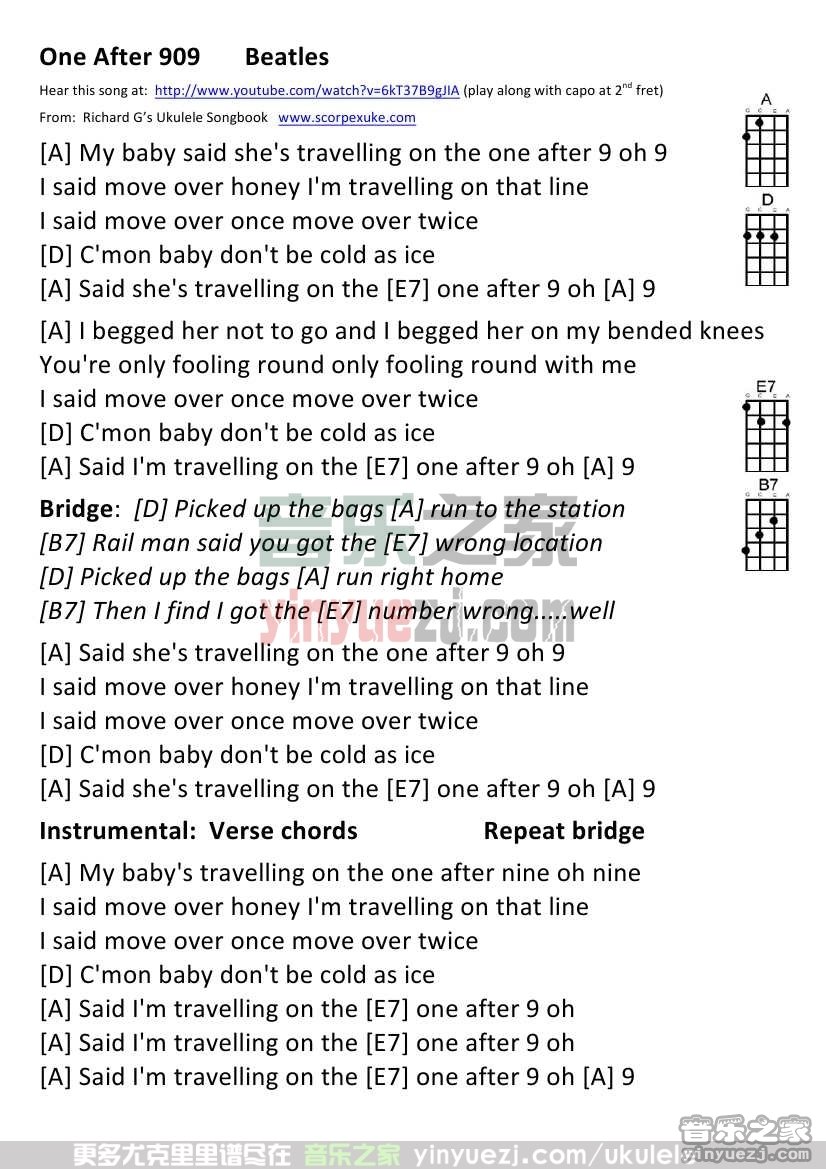 《One After 909》尤克里里谱