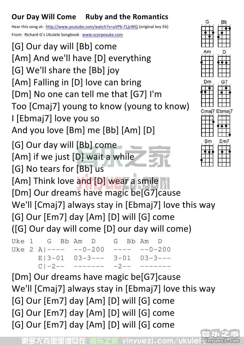 《Our Day Will Come》尤克里里谱